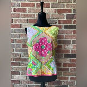 Vtg Address Maggy Patchwork Garden Retro Hippie 70's Style Sleeveless top sz 12